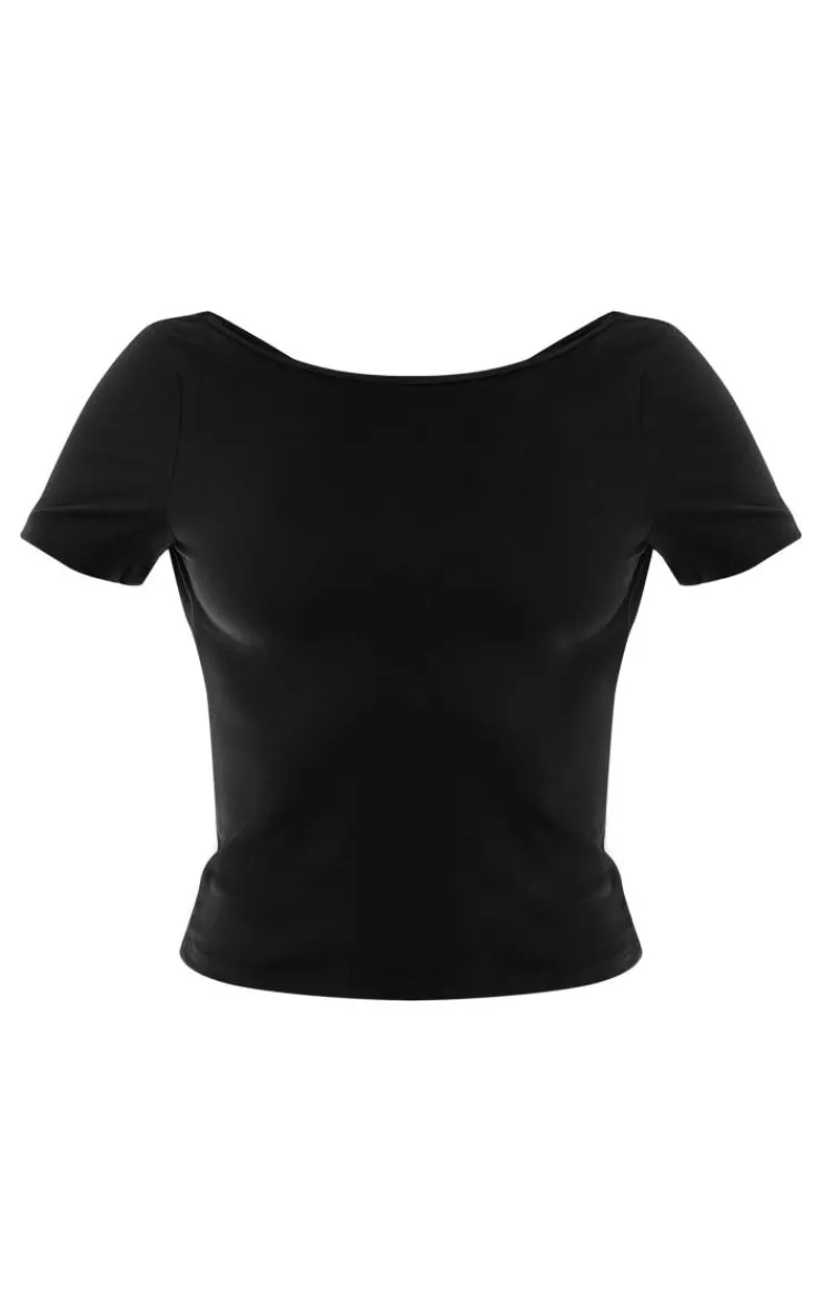 Sale PrettyLittleThing Snatched Sculpt Cap Sleeve Tee Black