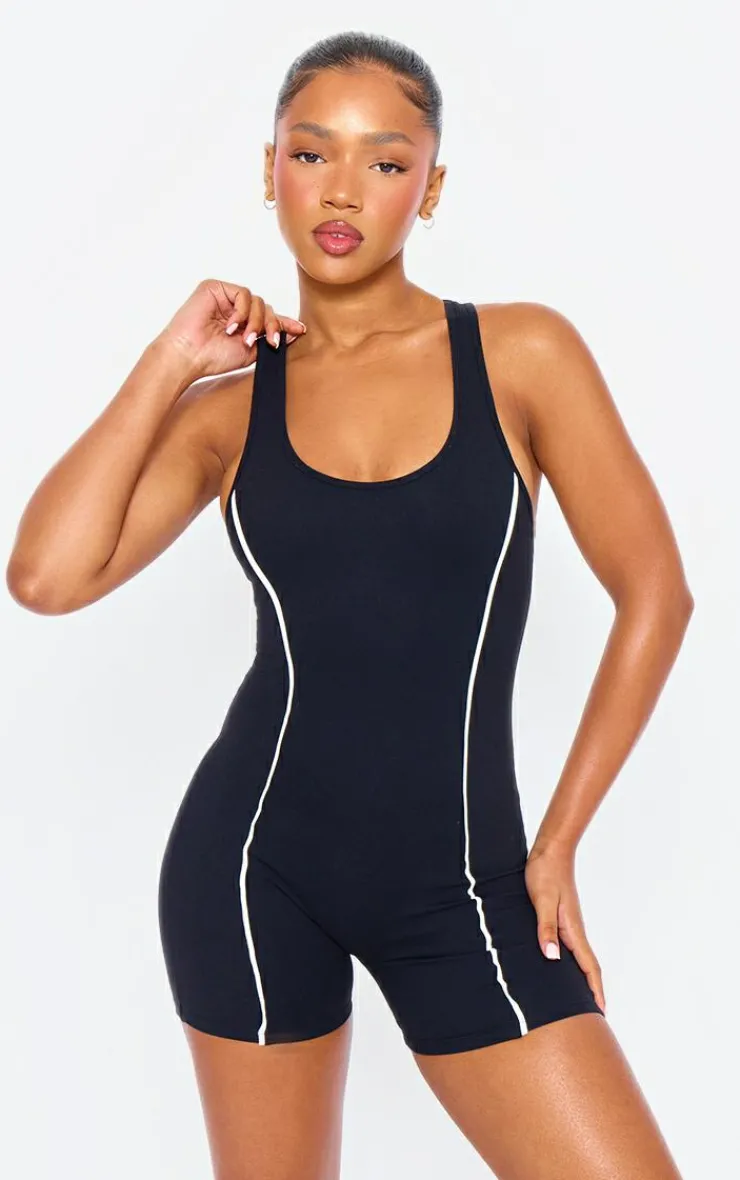 PrettyLittleThing Unitards*Snatched Sculpt Contrast Binding Scoop Neck Unitard
