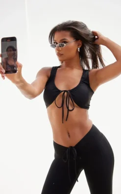 Outlet PrettyLittleThing Snatched Sculpt Ruched Cropped Top Black