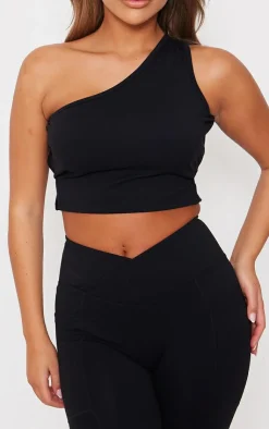 Hot PrettyLittleThing Snatched Sculpt Strappy One Shoulder Crop Top Black
