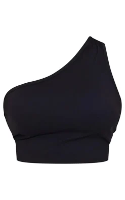 Hot PrettyLittleThing Snatched Sculpt Strappy One Shoulder Crop Top Black