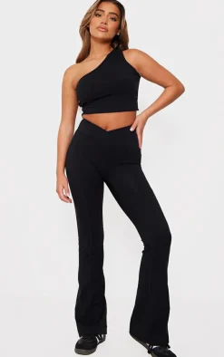 New PrettyLittleThing Snatched Sculpt Wrap Waistband Ruched Bum Flares Black