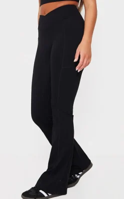 New PrettyLittleThing Snatched Sculpt Wrap Waistband Ruched Bum Flares Black