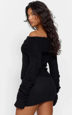 PrettyLittleThing Knitted Tops*Soft Bobble Knit Bardot Foldover Top