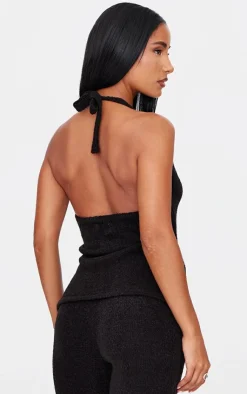 Discount PrettyLittleThing Soft Bobble Knit Gold Trim Vest Top Black