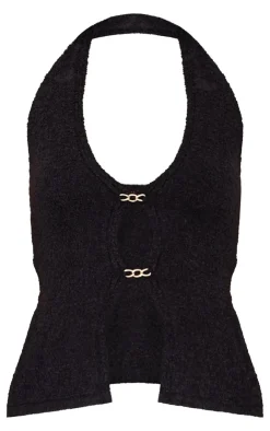 Discount PrettyLittleThing Soft Bobble Knit Gold Trim Vest Top Black