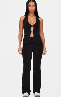 PrettyLittleThing Soft Bobble Knit Wide Leg Pants Black