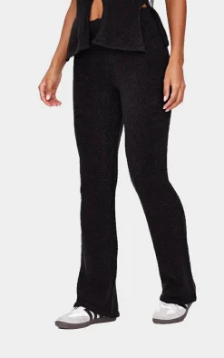 PrettyLittleThing Soft Bobble Knit Wide Leg Pants Black