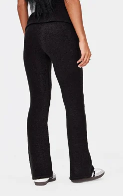 PrettyLittleThing Soft Bobble Knit Wide Leg Pants Black