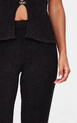 PrettyLittleThing Soft Bobble Knit Wide Leg Pants Black