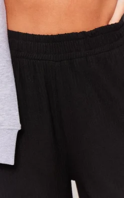 Black Soft Brushed Rib Wide Leg Pants