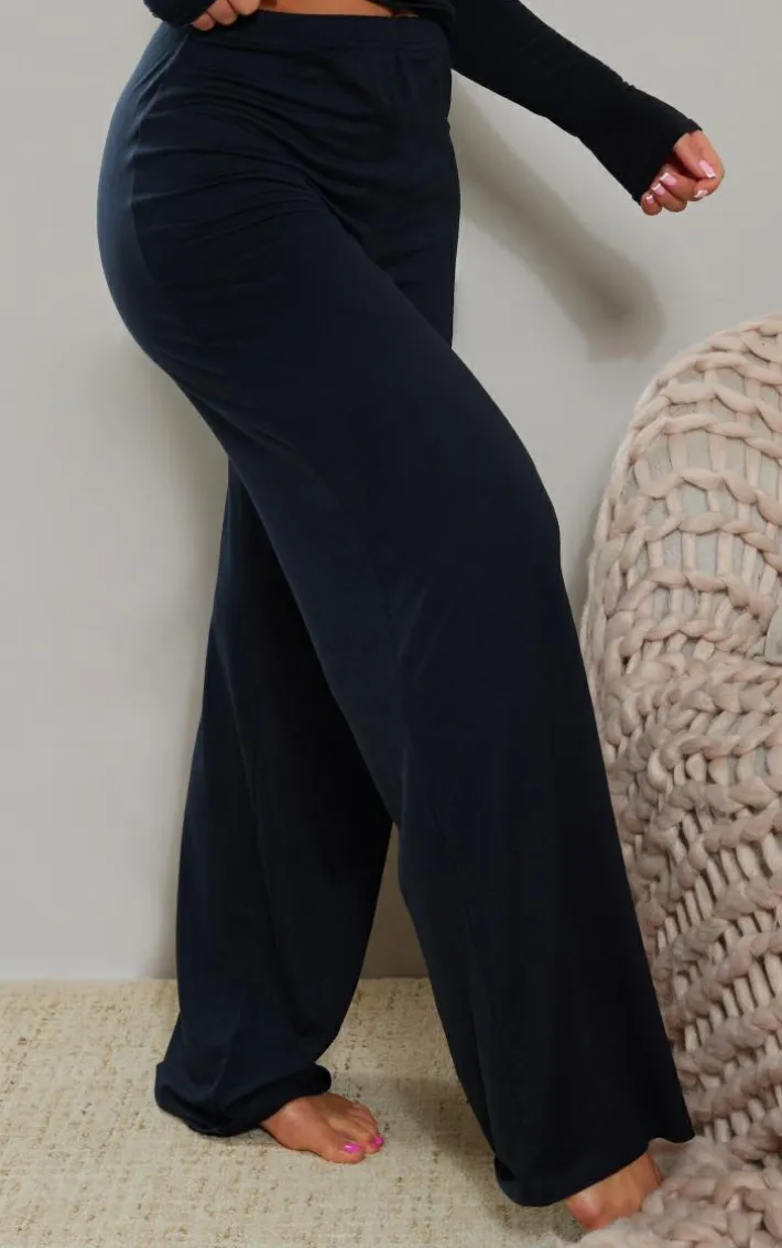 Black Soft Jersey Wide Leg Pajama Pants