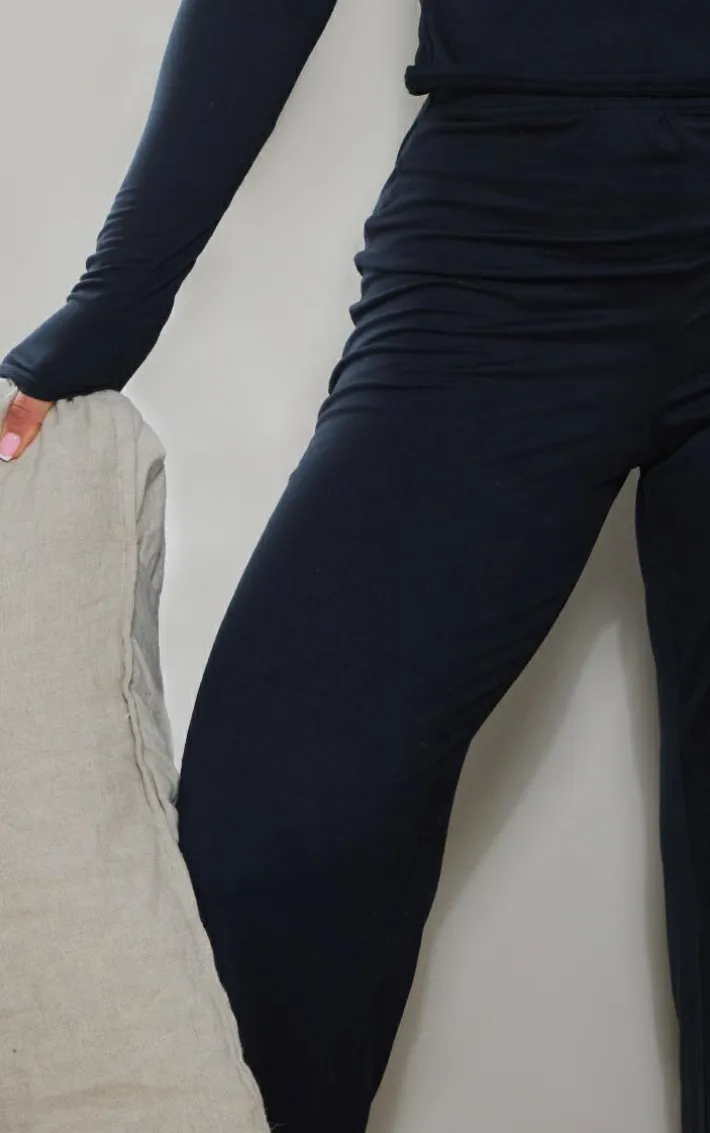 Black Soft Jersey Wide Leg Pajama Pants