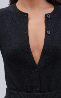 Sale PrettyLittleThing Soft Knit Button Up Bodysuit Black