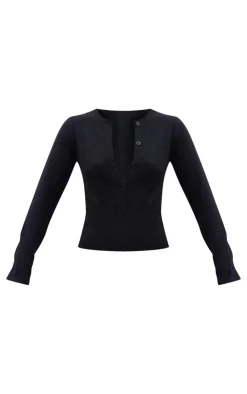 Sale PrettyLittleThing Soft Knit Button Up Bodysuit Black