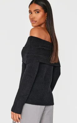 PrettyLittleThing Knitted Tops*Soft Knit Foldover Bardot Top