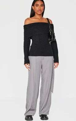 PrettyLittleThing Knitted Tops*Soft Knit Foldover Bardot Top