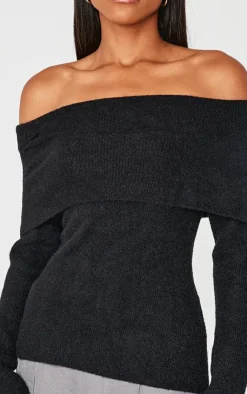 PrettyLittleThing Knitted Tops*Soft Knit Foldover Bardot Top