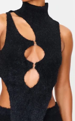 Outlet PrettyLittleThing Soft Knit O Ring High Neck Crop Top Black