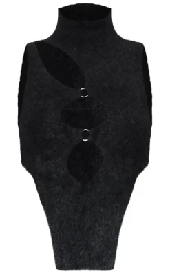 Outlet PrettyLittleThing Soft Knit O Ring High Neck Crop Top Black