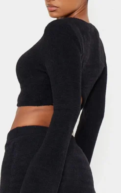 Best PrettyLittleThing Soft Knit Open Back Sweater Black
