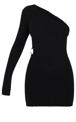 Soft Knit Trim Detail Cut Out One Shoulder Mini Dress-PrettyLittleThing New