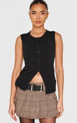 PrettyLittleThing Sleeveless Tops*Soft Knitted Button Through Vest