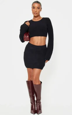 Hot PrettyLittleThing Soft Knitted Mini Skirt Black