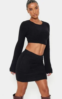 Hot PrettyLittleThing Soft Knitted Mini Skirt Black