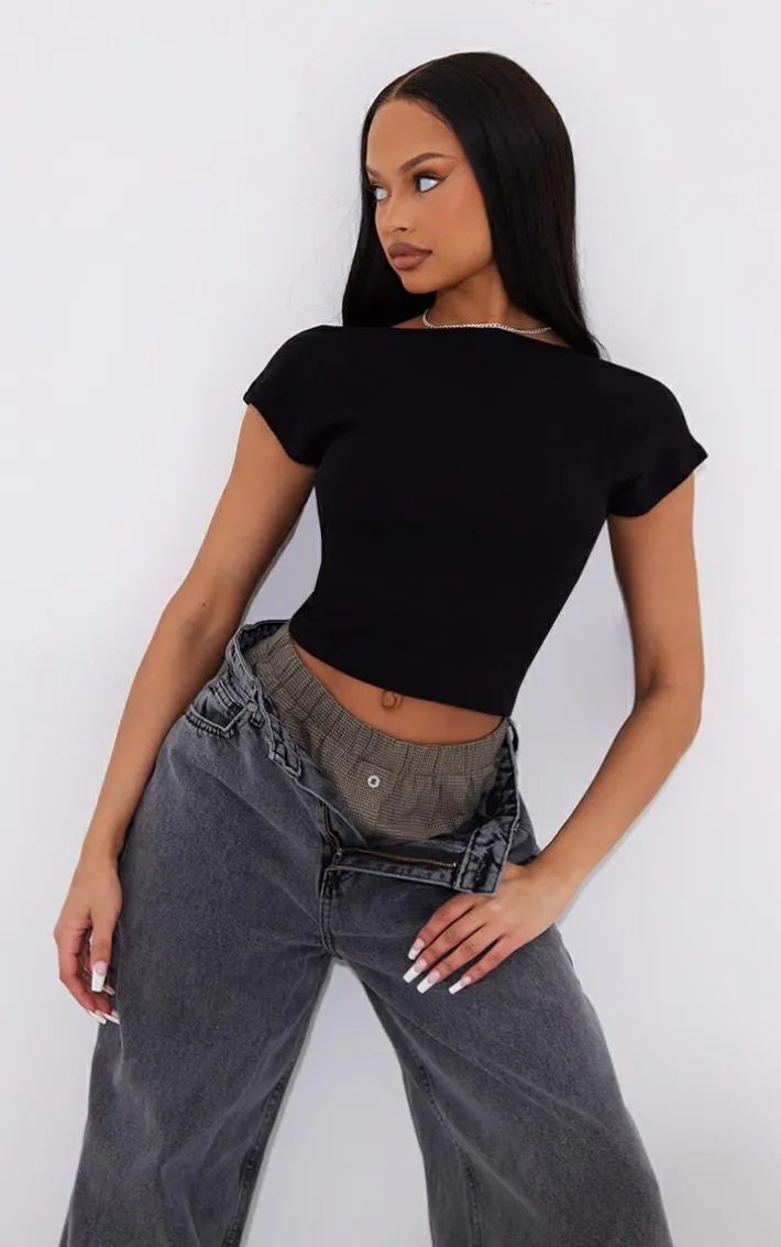 Black Soft Rib Backless Top