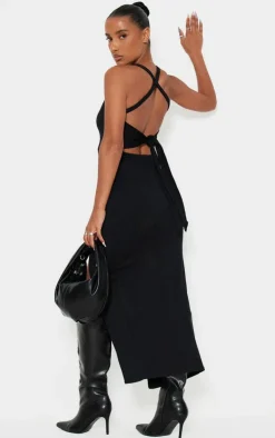 Soft Rib Cut Out Tie Back Midaxi Dress-PrettyLittleThing Outlet