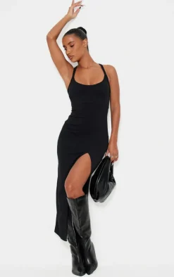 Soft Rib Cut Out Tie Back Midaxi Dress-PrettyLittleThing Outlet
