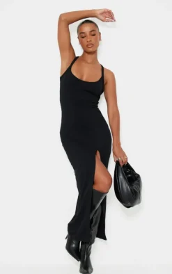 Soft Rib Cut Out Tie Back Midaxi Dress-PrettyLittleThing Outlet