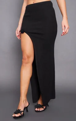 Best PrettyLittleThing Soft Rib Knit Maxi Skirt Black