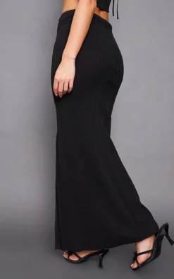 Best PrettyLittleThing Soft Rib Knit Maxi Skirt Black