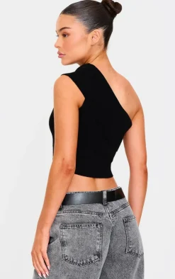 PrettyLittleThing Knitted Tops*Soft Rib Knit One Shoulder Fold Over Crop Top