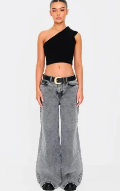PrettyLittleThing Knitted Tops*Soft Rib Knit One Shoulder Fold Over Crop Top