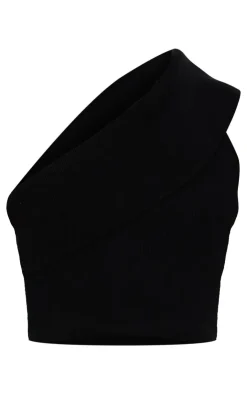 PrettyLittleThing Knitted Tops*Soft Rib Knit One Shoulder Fold Over Crop Top