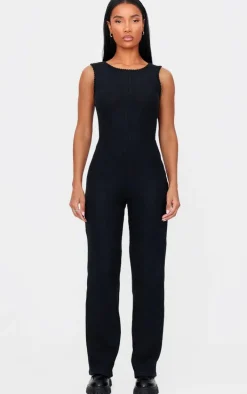 PrettyLittleThing Christmas Shop*Soft Rib Wide Leg Racer Neck Jumpsuit
