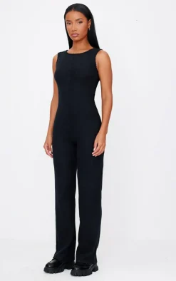 PrettyLittleThing Christmas Shop*Soft Rib Wide Leg Racer Neck Jumpsuit