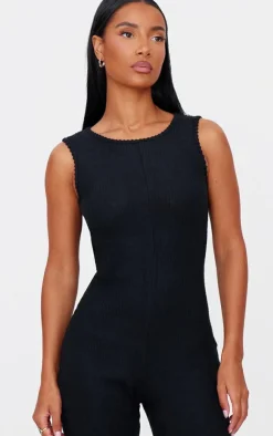 PrettyLittleThing Christmas Shop*Soft Rib Wide Leg Racer Neck Jumpsuit