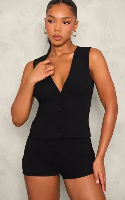 Online PrettyLittleThing Soft Tailored Button Up Vest Black