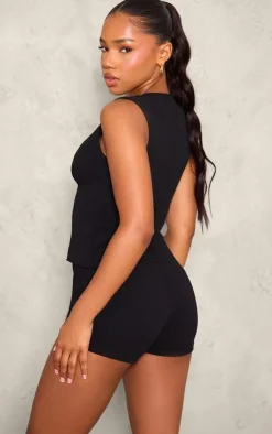 Online PrettyLittleThing Soft Tailored Button Up Vest Black