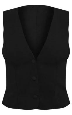 Online PrettyLittleThing Soft Tailored Button Up Vest Black