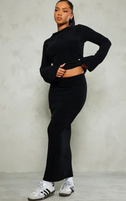 New PrettyLittleThing Soft Textured Knit Maxi Skirt Black