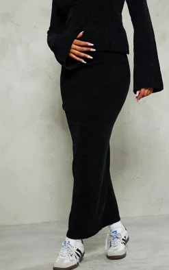 New PrettyLittleThing Soft Textured Knit Maxi Skirt Black