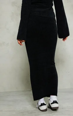 New PrettyLittleThing Soft Textured Knit Maxi Skirt Black