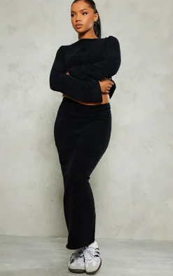 New PrettyLittleThing Soft Textured Knit Maxi Skirt Black