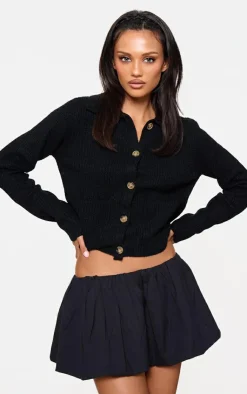 PrettyLittleThing Cardigans*Soft Textured Knit Button Up Collar Detail Cardigan