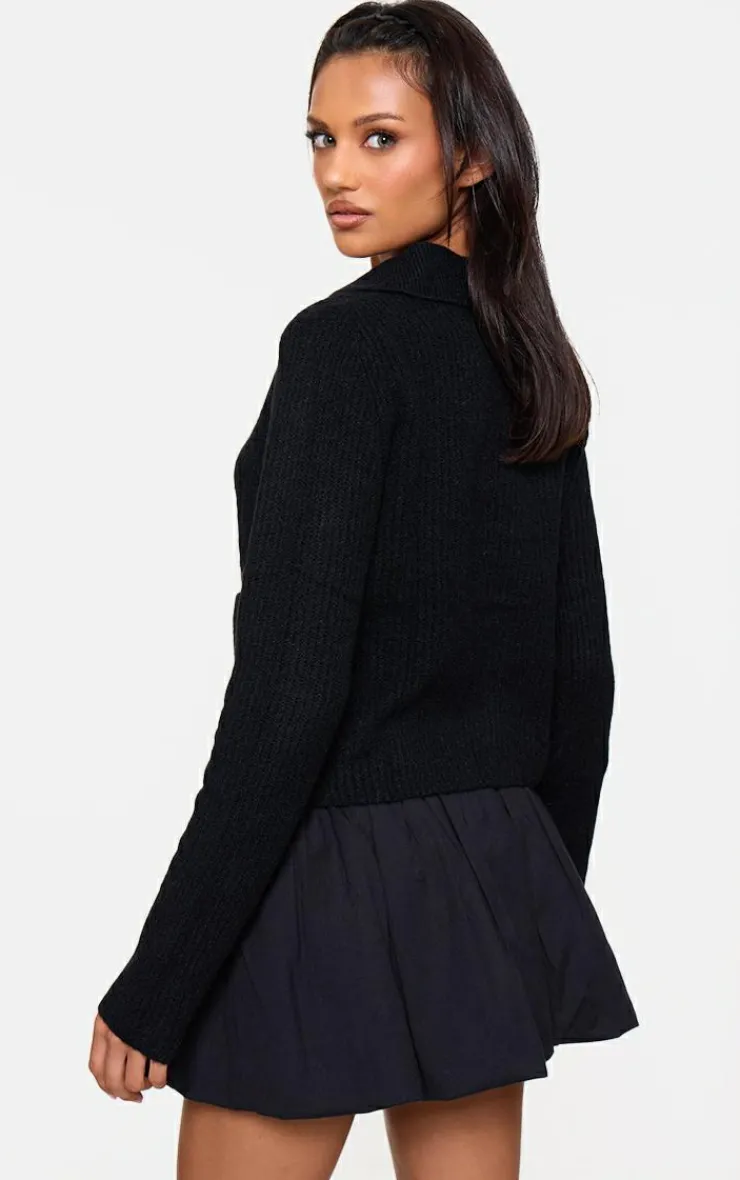 PrettyLittleThing Cardigans*Soft Textured Knit Button Up Collar Detail Cardigan